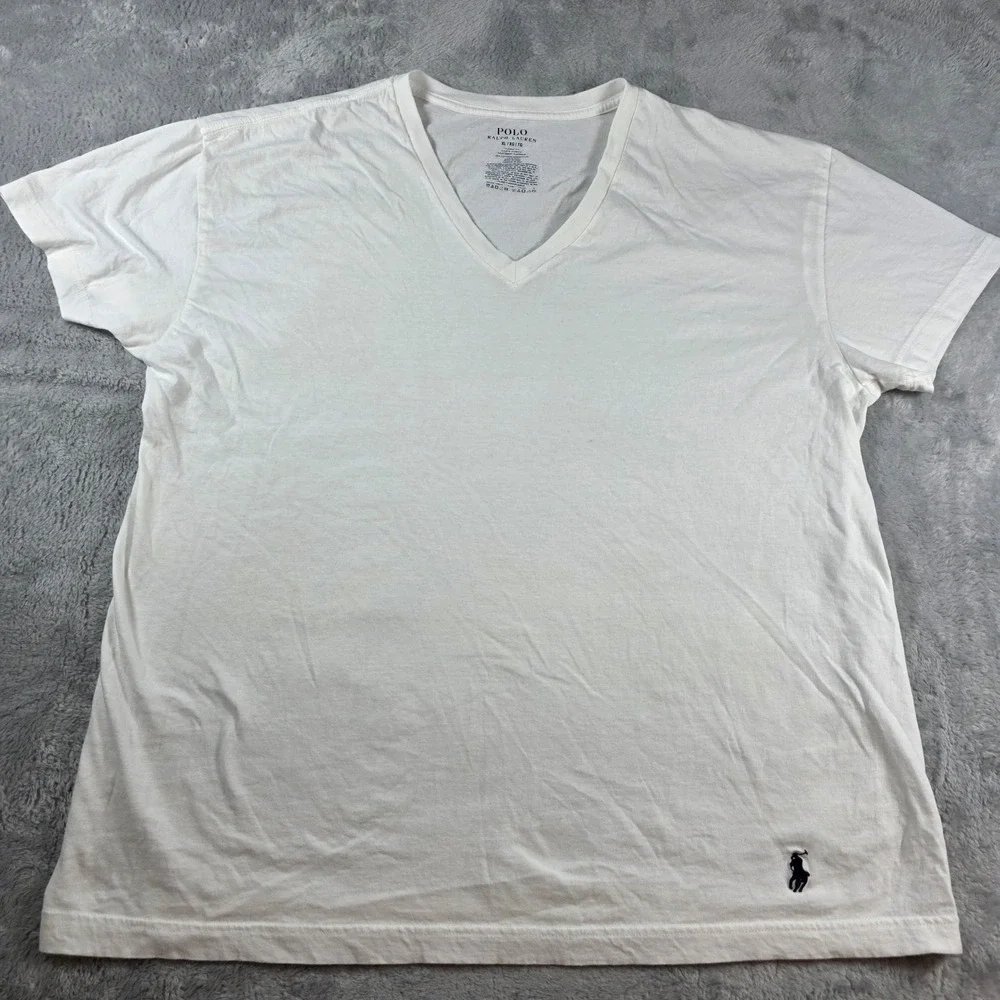 Polo Ralph Lauren Men XL White T-Shirt V-Neck‎ Classic Fit Embroidered Pony